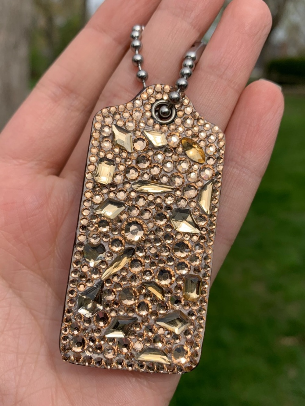 Coach Champagne Leather Hang Tag Charm with Gold Accents